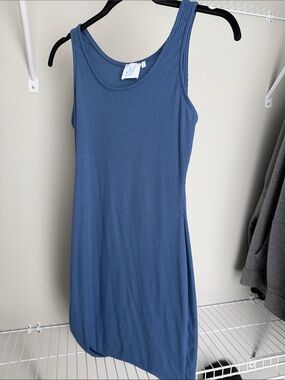 Ribbed Mini Tank Dress in Slate Blue